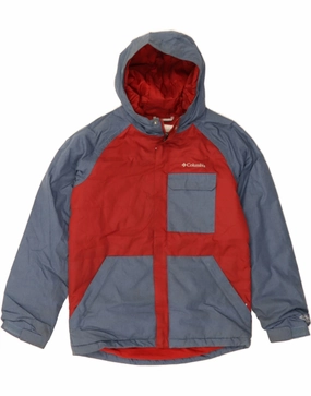Booking Seasonal Style COLUMBIA Boys Hooded Windbreaker Jacket 14-15 Years Large Blue Colourblock