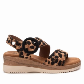 Space Fit Women's Animal Print Wedge Sandals In Camel