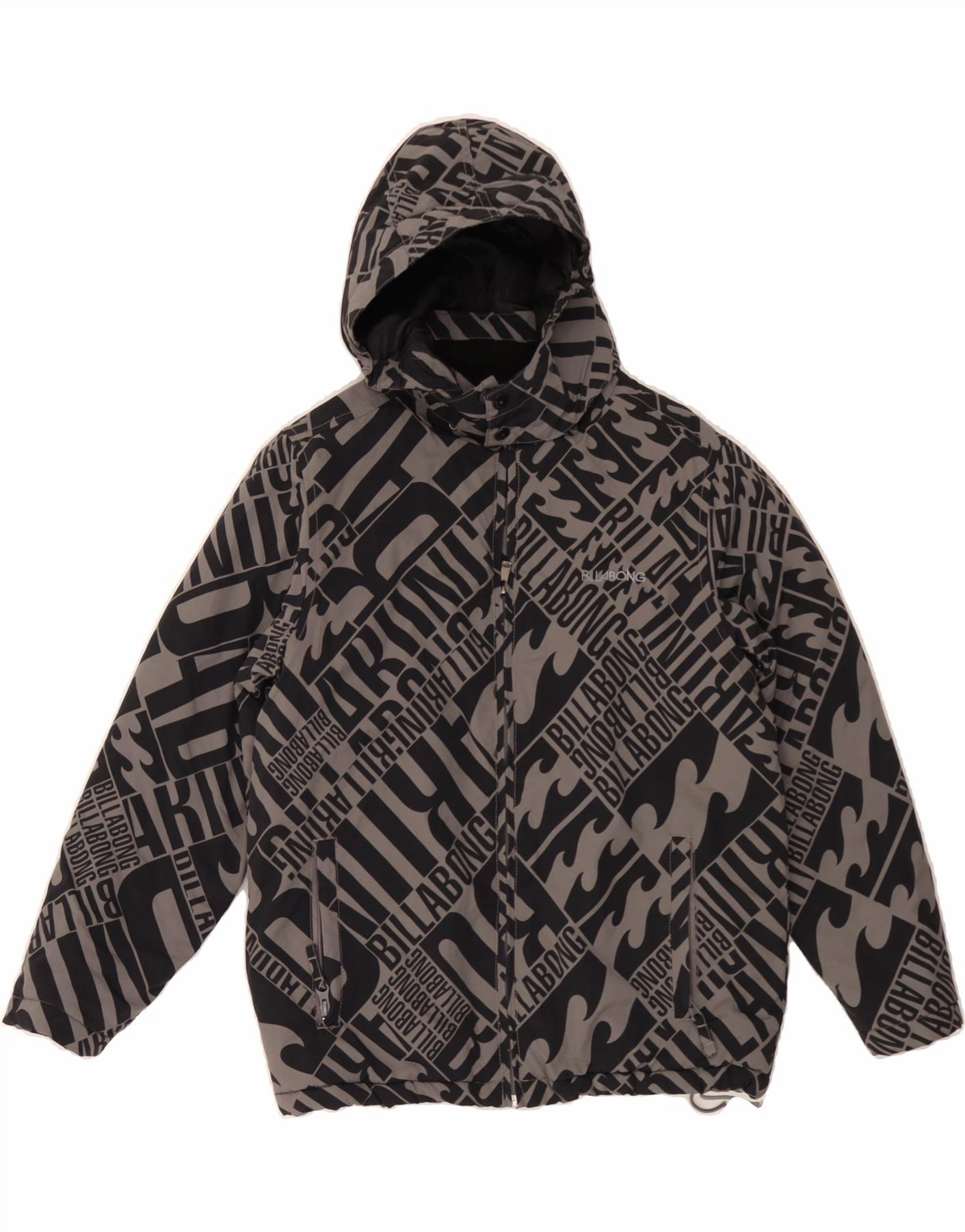 BILLABONG Boys Graphic Hooded Windbreaker Jacket 11-12 Years Grey Full Length Zipper