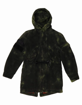 DIESEL Boys Hooded Parka Jacket 9-10 Years Green Tie Dye Cotton Smooth Feel Antiperspirant