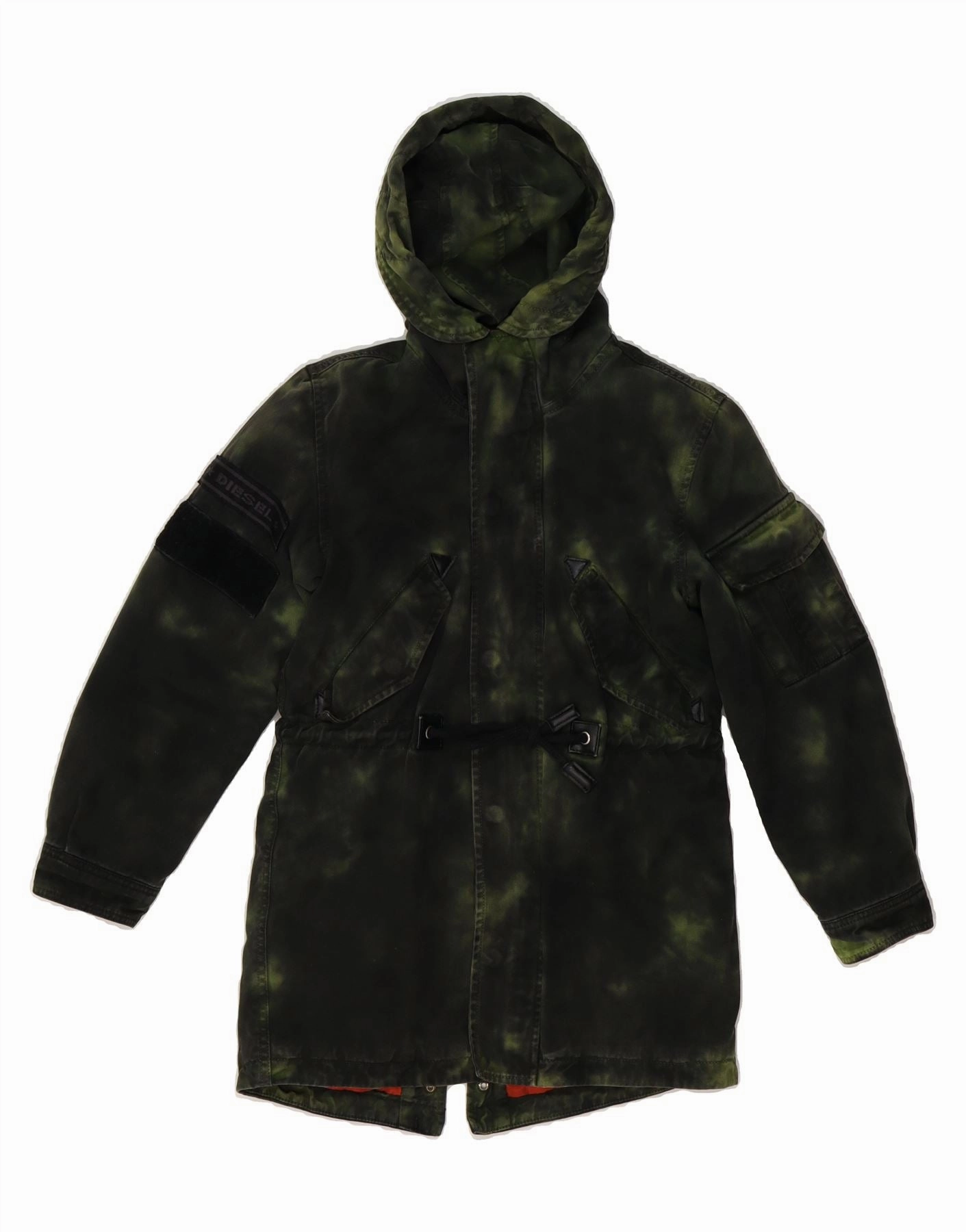 DIESEL Boys Hooded Parka Jacket 9-10 Years Green Tie Dye Cotton Smooth Feel Antiperspirant