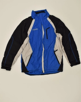 COLUMBIA Boys Windbreaker Jacket 15-16 Years Blue Colourblock Polyester Elastic