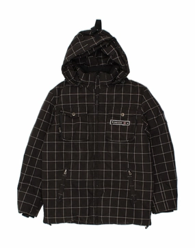 GEOX Boys Hooded Rain Jacket 11-12 Years Black Check Polyester Winter Outer Layer