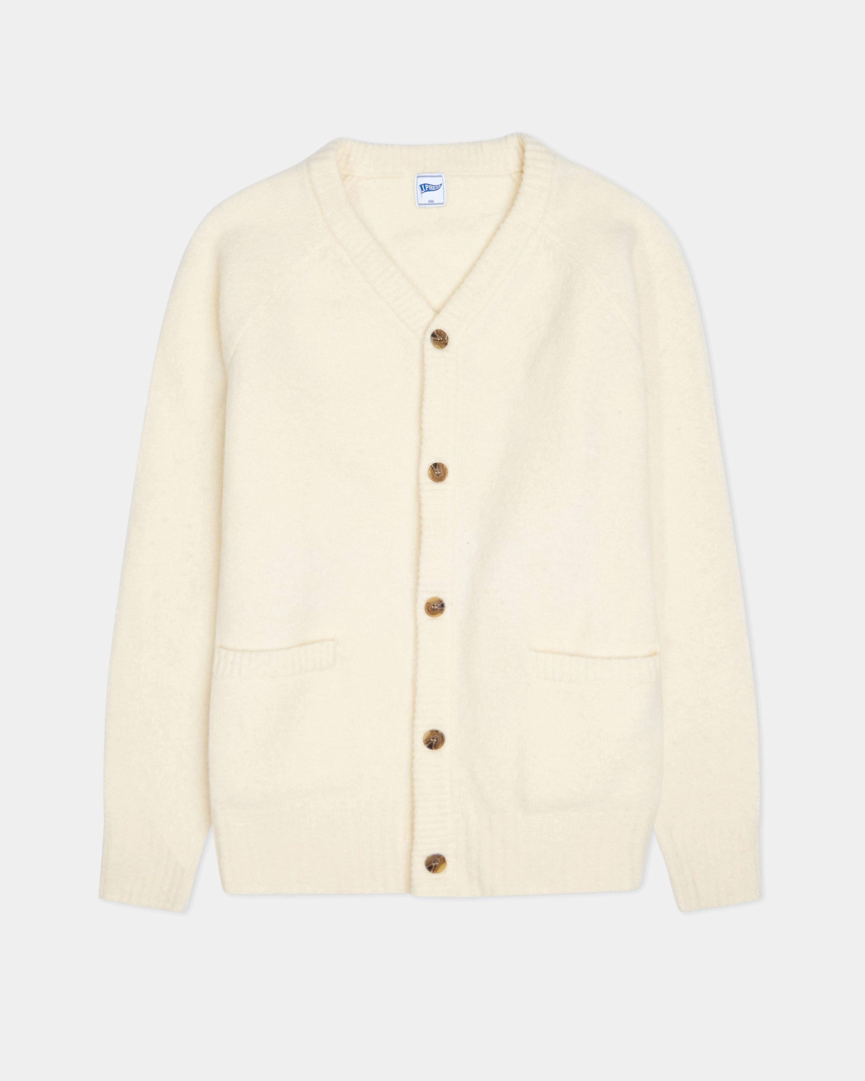Solid Cream Cardigan Sweater - Trim Fit Snug Fit Knit