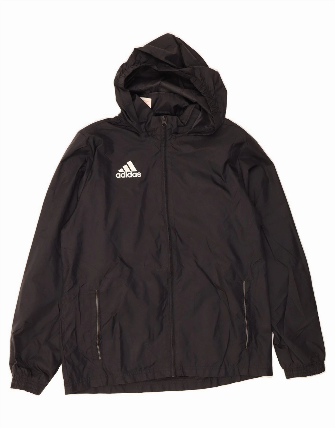 Adjustable Drawstring Hood Water Resistant Fabric ADIDAS Boys Hooded Rain Jacket 13-14 Years Black Nylon