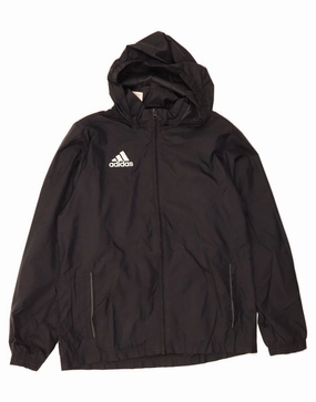 Adjustable Drawstring Hood Water Resistant Fabric ADIDAS Boys Hooded Rain Jacket 13-14 Years Black Nylon