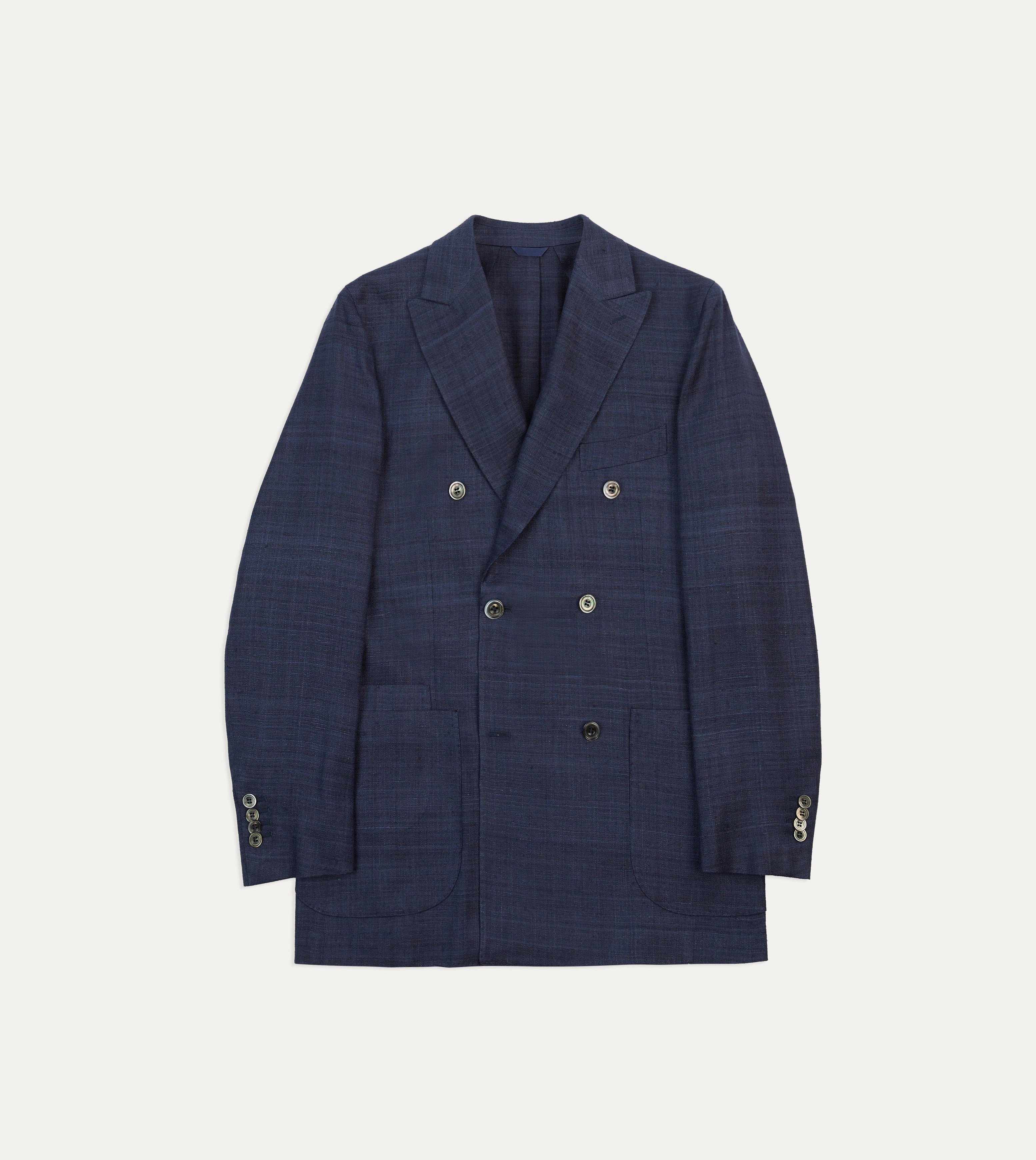 Navy Tussah Silk Double-Breasted Tailored Jacket Sleek and Smart Modern Business
