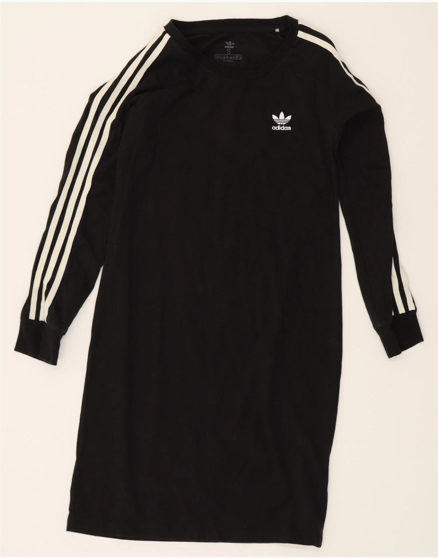 ADIDAS Girls Long Sleeve T-Shirt Dress 9-10 Years Small Black Cotton Relax Appeal