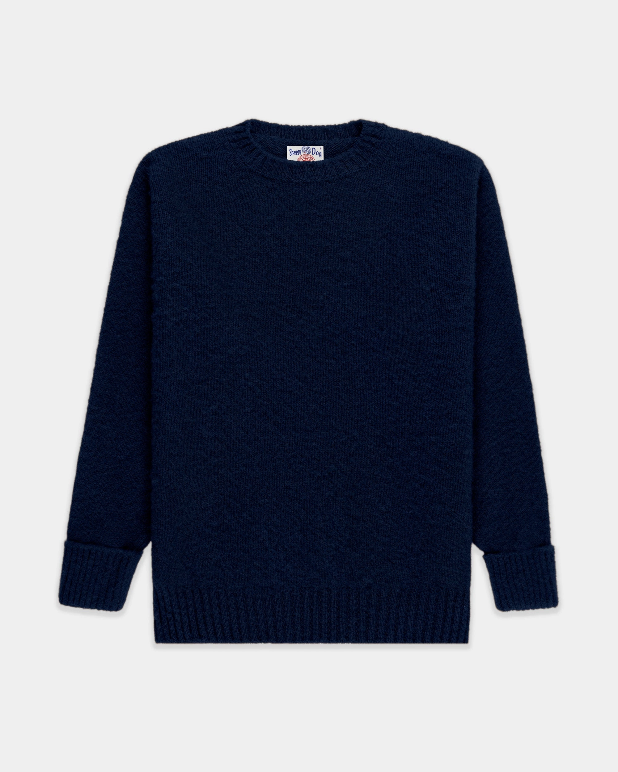 Made-in-Scotland Navy Shaggy Dog Sweater - Classic Fit Versatile Layer Winter Ready Wear