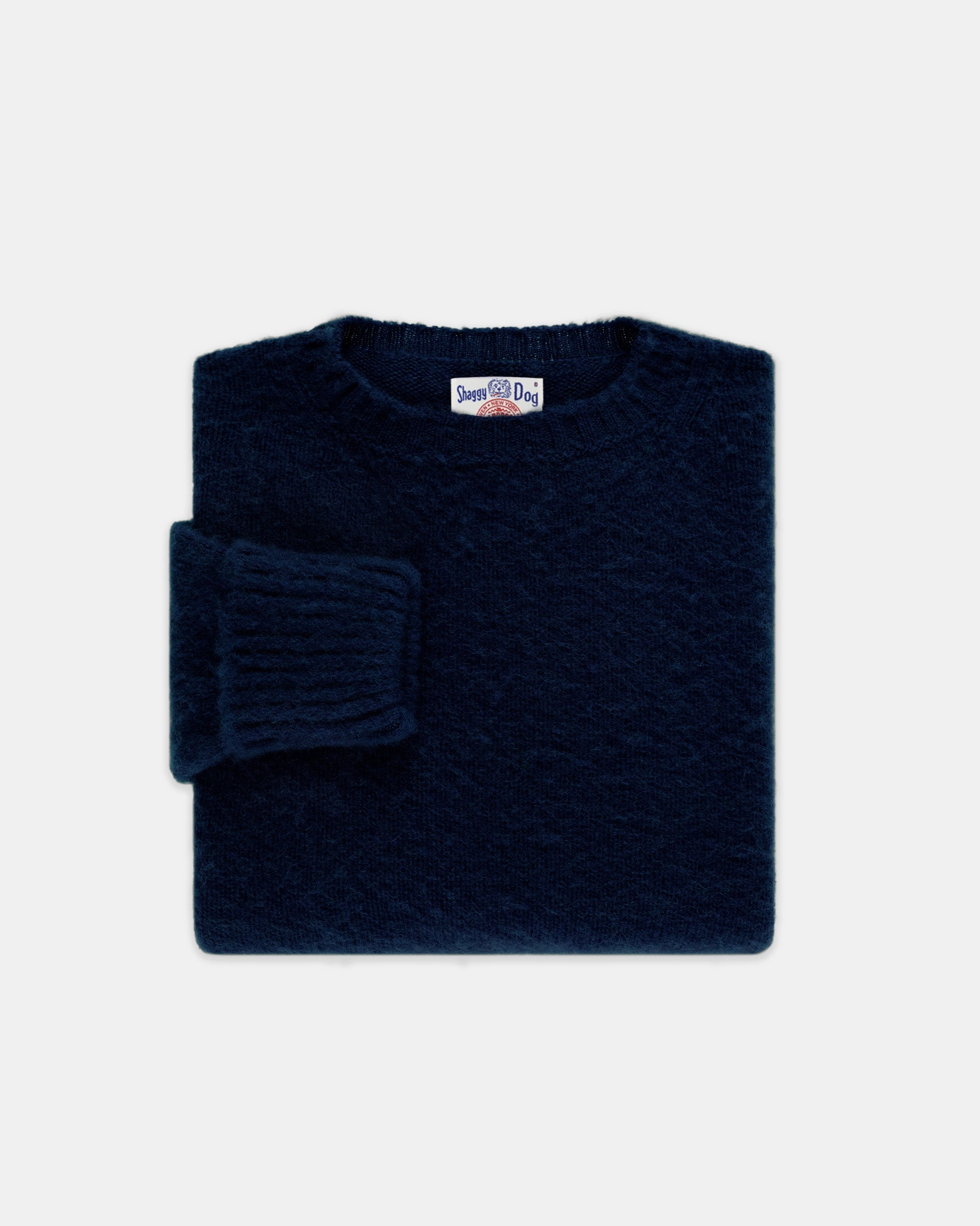 Made-in-Scotland Navy Shaggy Dog Sweater - Classic Fit Textured Knit Breathable Knitwear