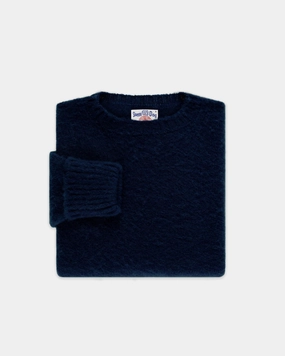 Made-in-Scotland Navy Shaggy Dog Sweater - Classic Fit Textured Knit Breathable Knitwear