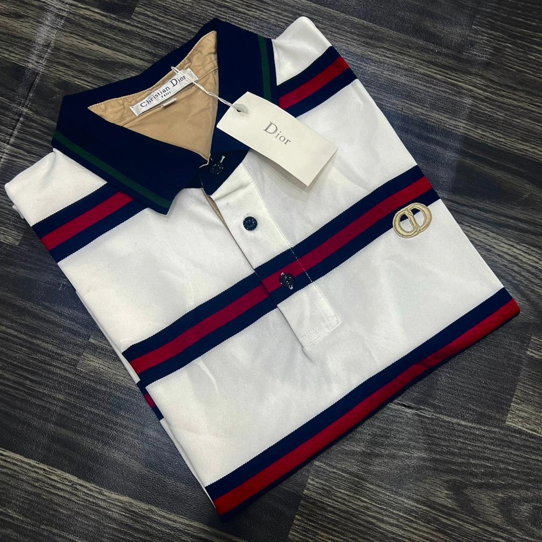 Christian Dior Stripe Men Polo Streetwear