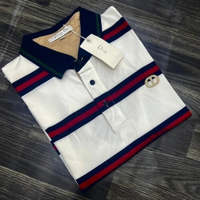 Christian Dior Stripe Men Polo Streetwear