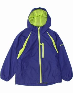 All terrain windproof COLUMBIA Boys Hooded Rain Jacket 7-8 Years Navy Blue Colourblock Nylon