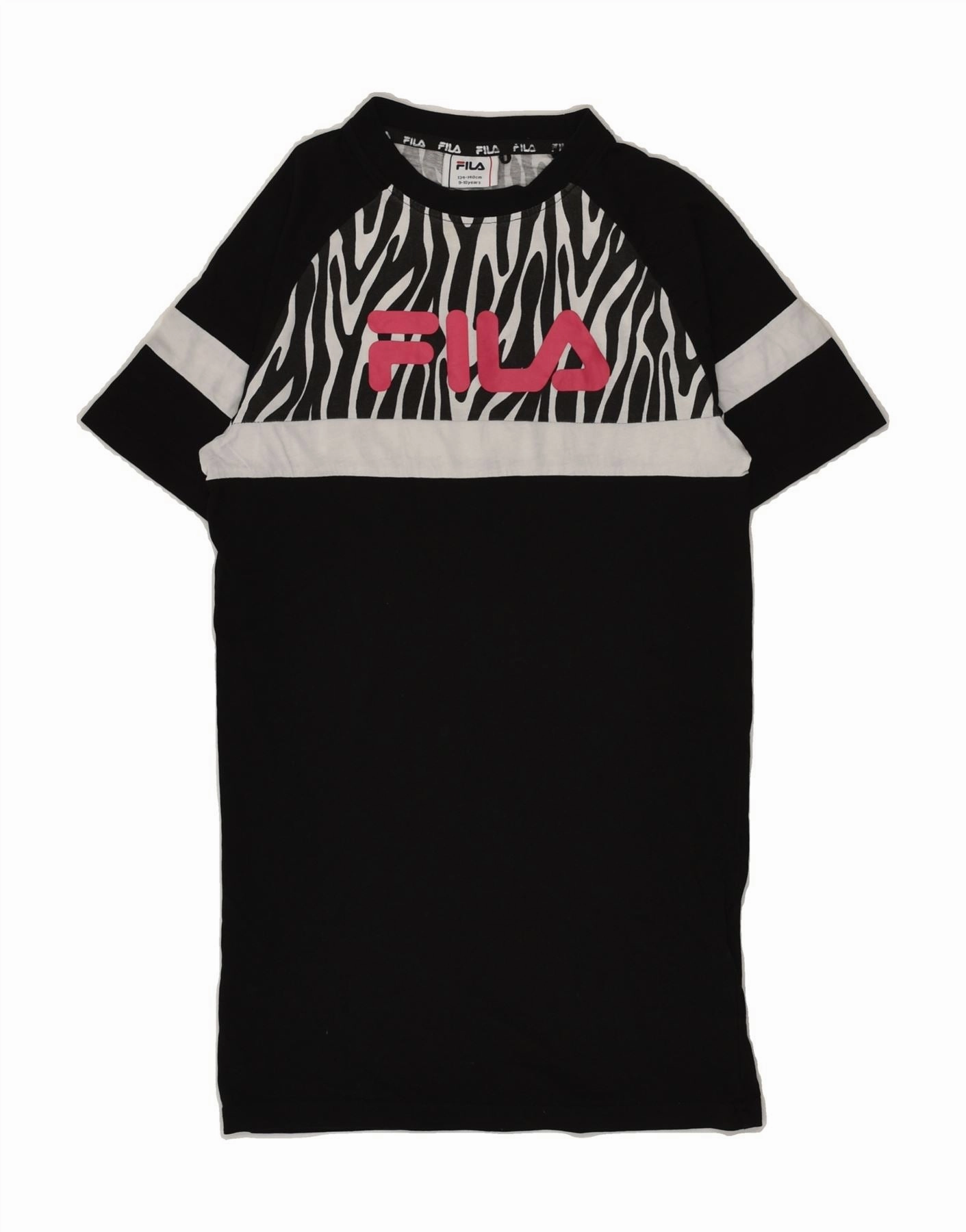 FILA Girls Graphic T-Shirt Dress 9-10 Years Black Animal Print Cotton Soft fabric piece