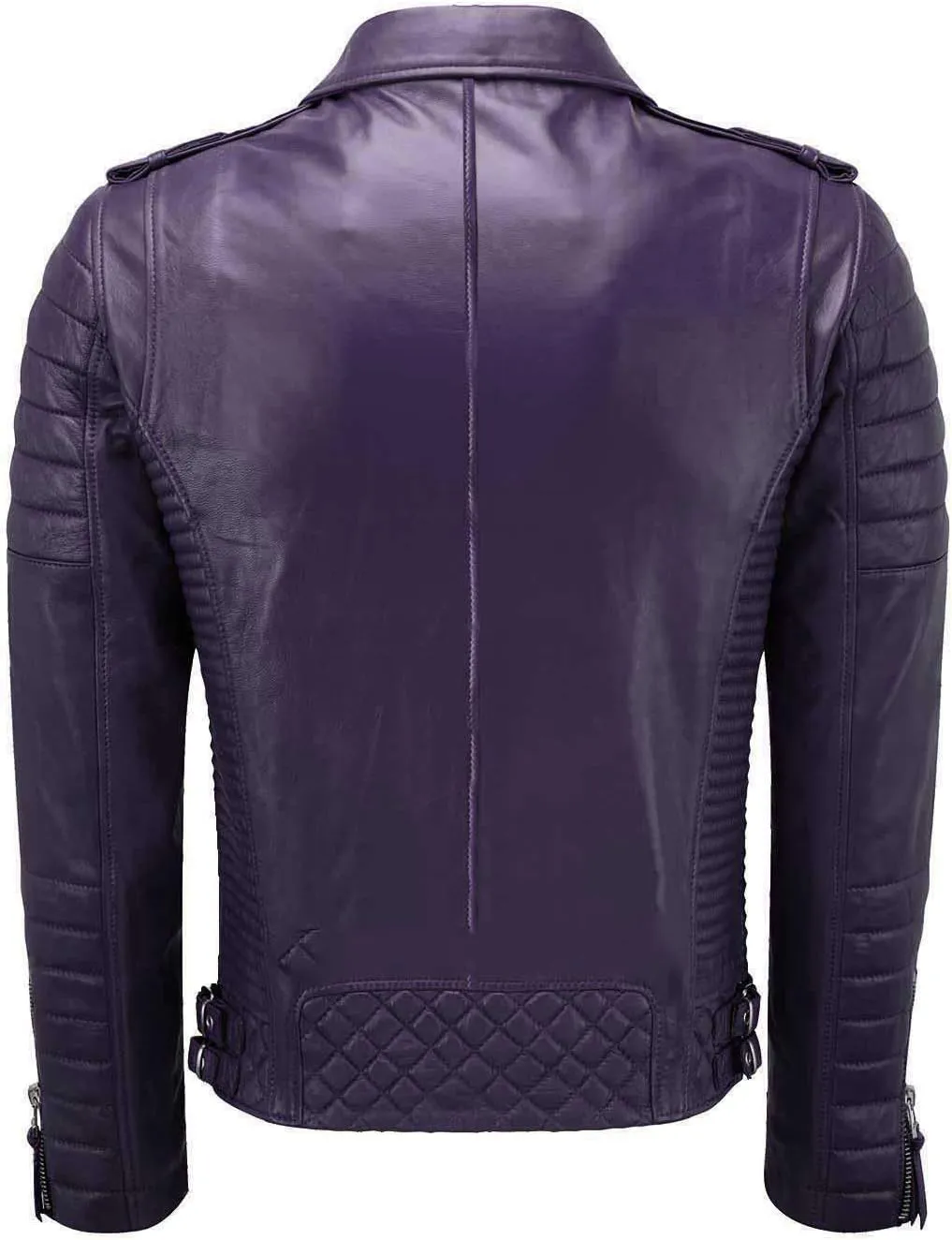 SpazeUp Mens Genuine Leather Quilted Brando Jacket - Asymmetrical Leather Motorcycle Cafe Racer Leather Jacket