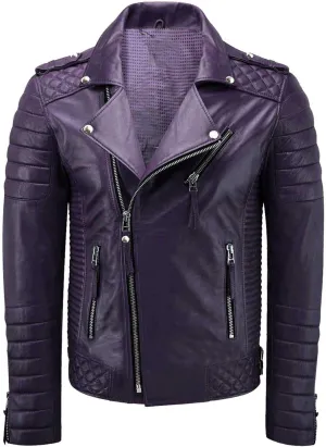 SpazeUp Mens Genuine Leather Quilted Brando Jacket - Asymmetrical Leather Motorcycle Cafe Racer Leather Jacket