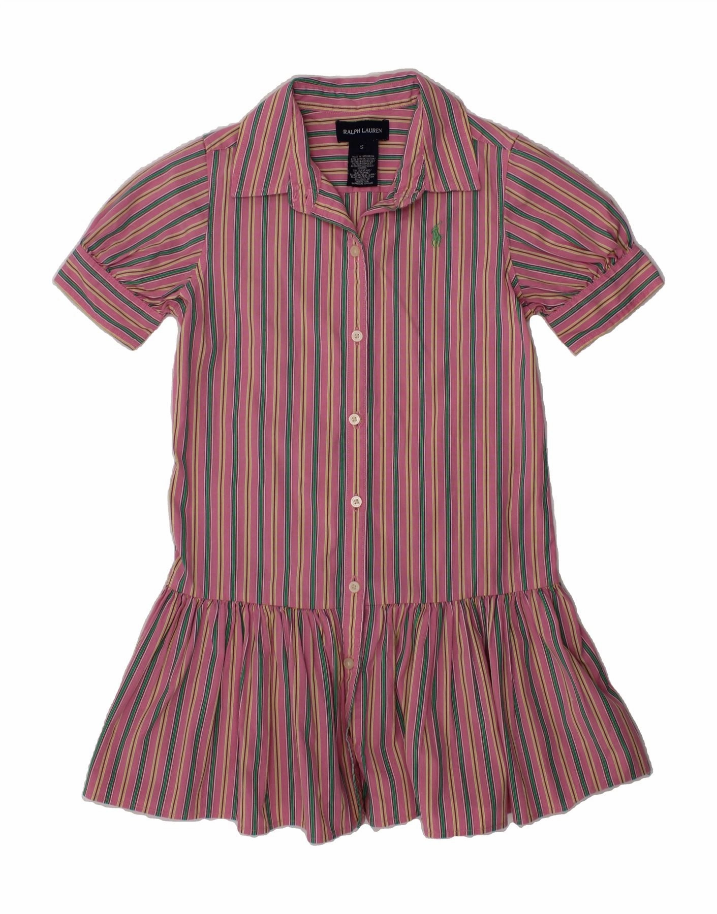 Subtle Motion RALPH LAUREN Girls Short Sleeve Shirt Dress 4-5 Years Pink Striped Cotton