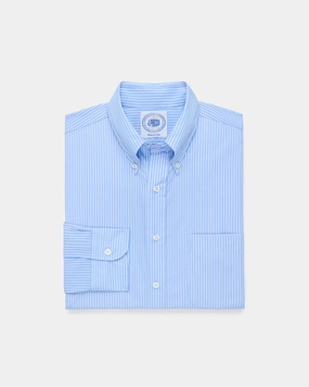Made-in-USA Thomas Mason Blue Banker Stripe Dress Shirt - Regular Fit Non-Iron