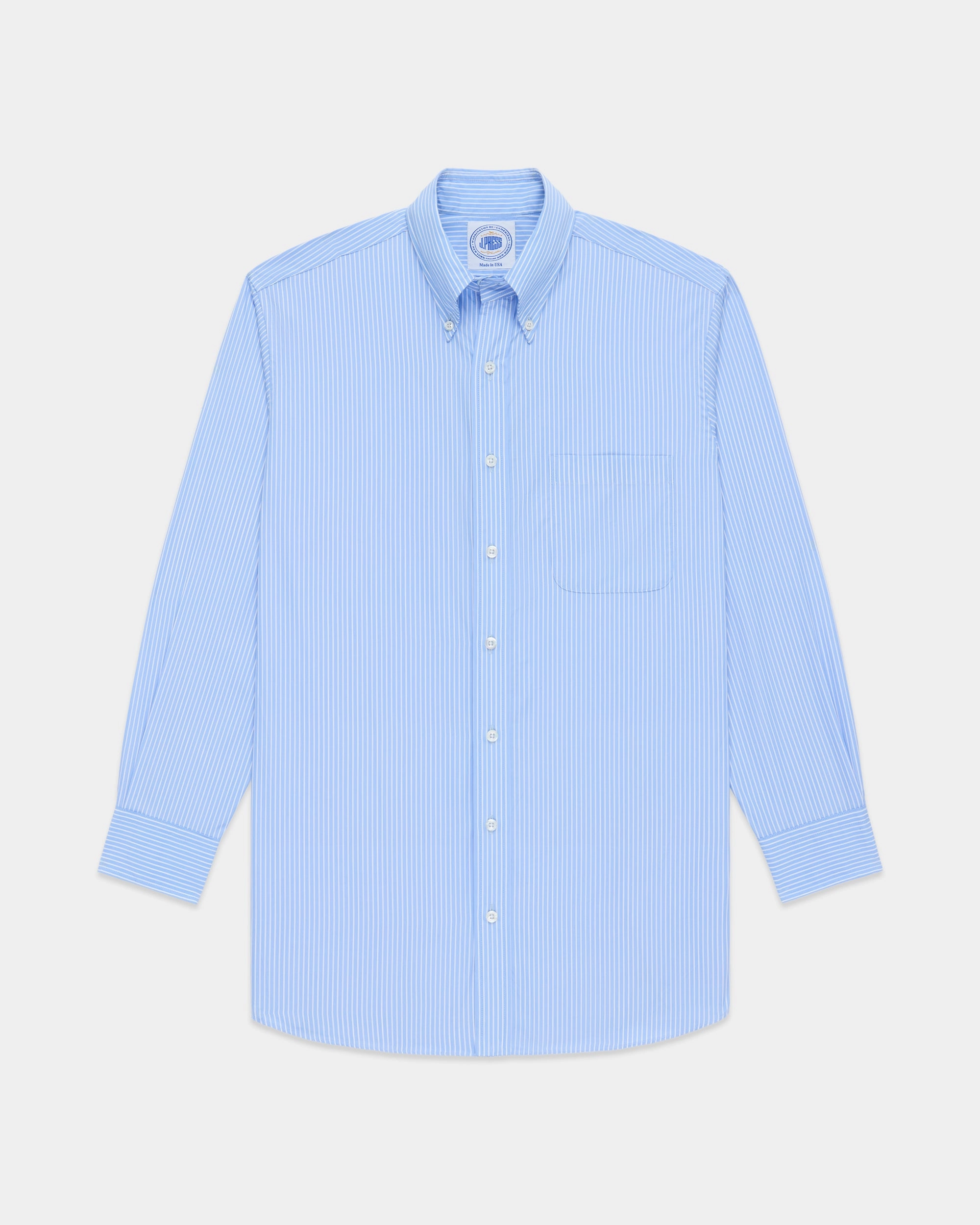 Casual Comfort Made-in-USA Thomas Mason Blue Banker Stripe Dress Shirt - Regular Fit