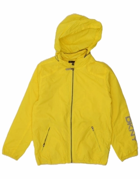 Hearing-aid multi-color DKNY Boys Graphic Hooded Rain Jacket 11-12 Years Large Yellow Nylon