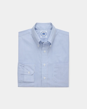 Made-in-USA Thomas Mason Blue Shadow Stripe Button Down Shirt - Regular Fit Contrast Stitch