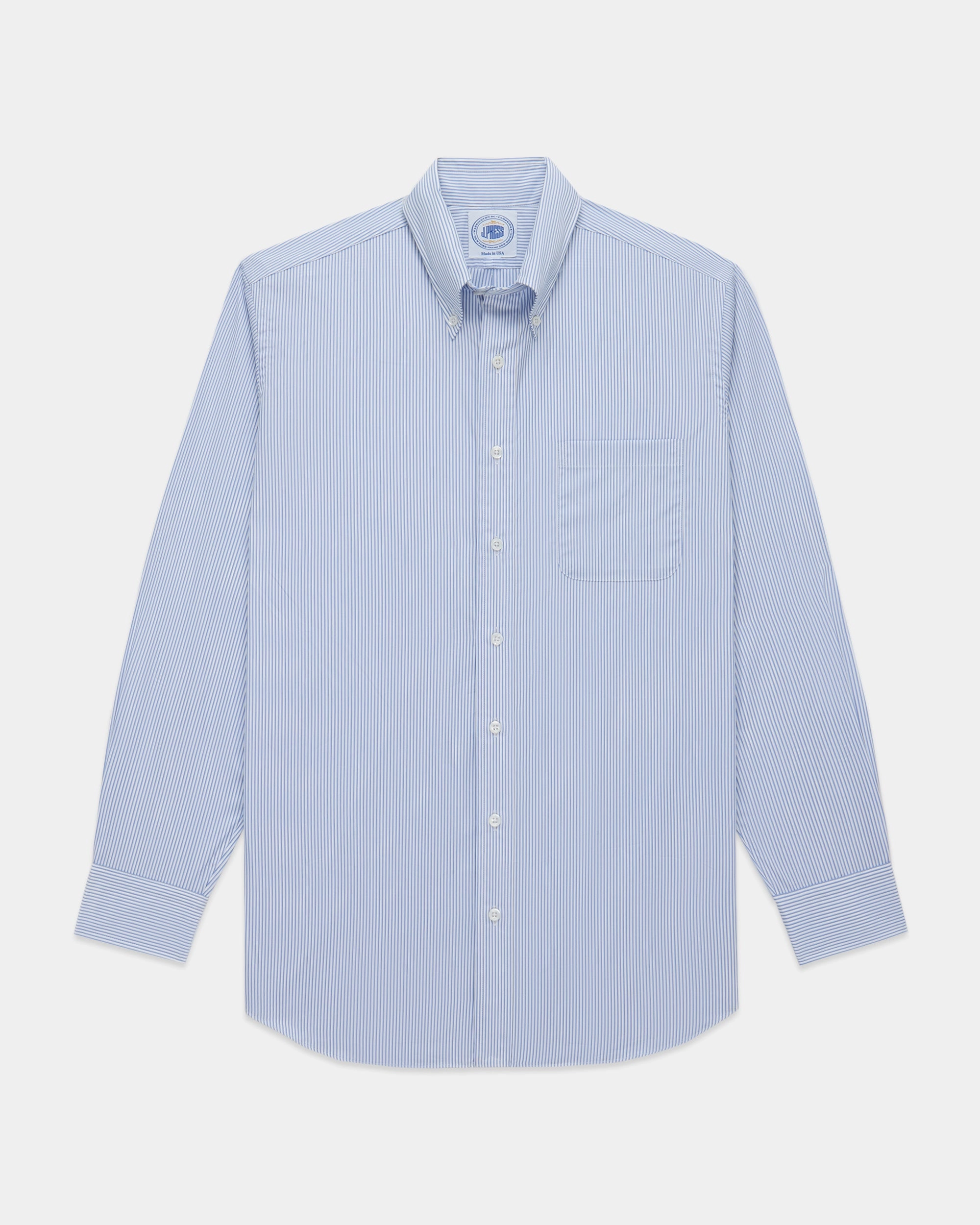 Durable Stitching Breathable Cotton Made-in-USA Thomas Mason Blue Shadow Stripe Button Down Shirt - Regular Fit