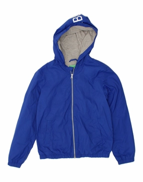Men's BENETTON Boys Graphic Hooded Rain Jacket 10-11 Years XL Blue Polyester