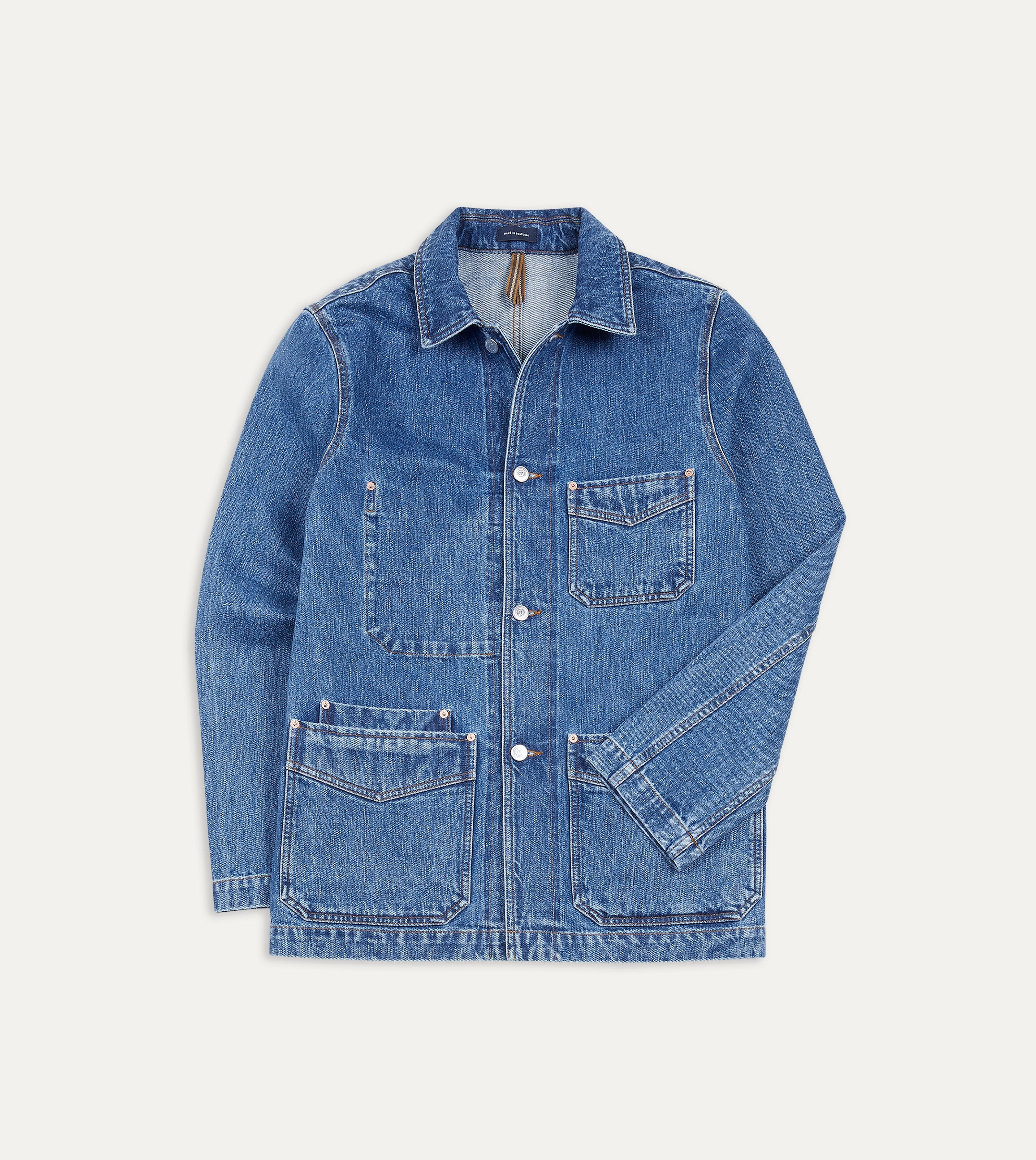 fitted fit Compete Bleach Wash Selvedge Denim Five-Pocket Chore Jacket