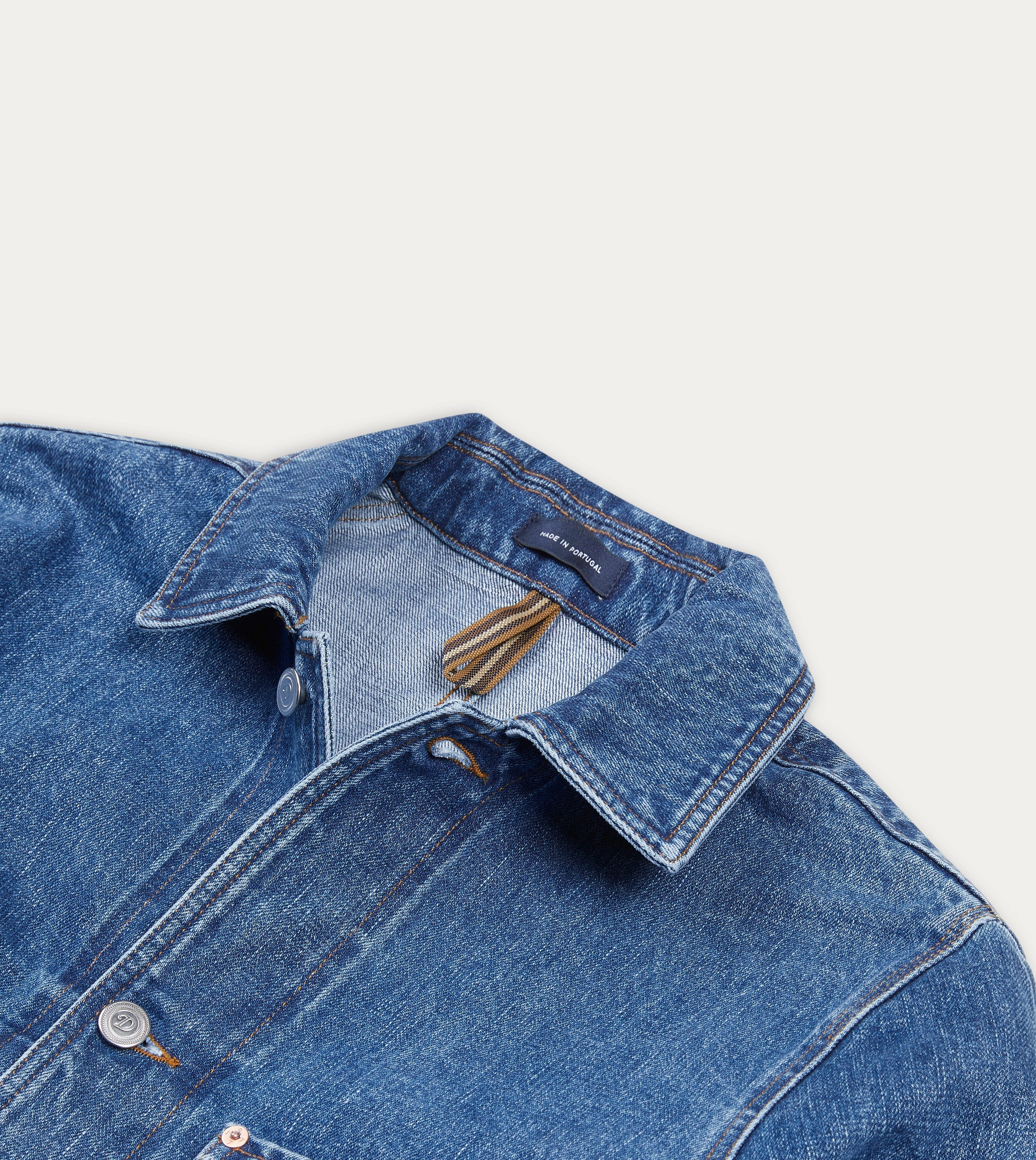 Bleach Wash Selvedge Denim Five-Pocket Chore Jacket Ergonomic Tailoring Flexible