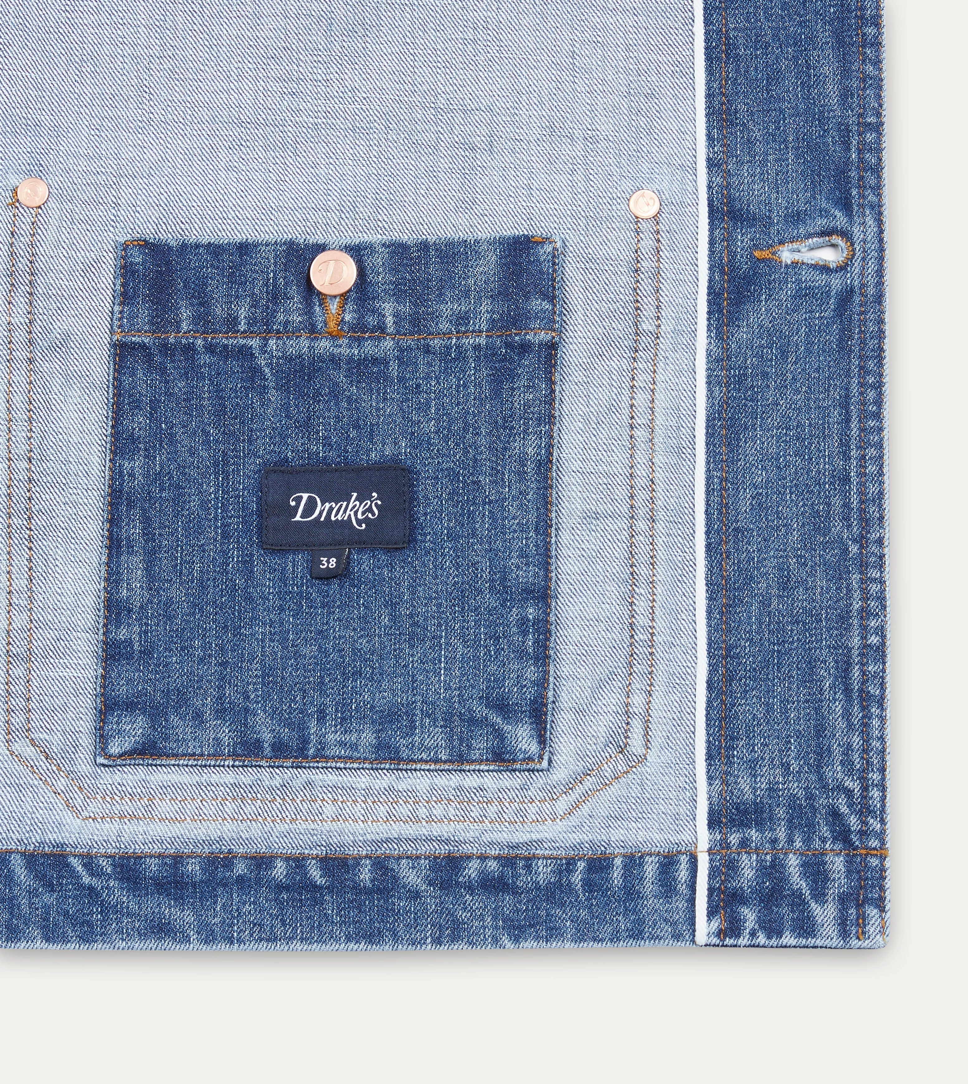 Bleach Wash Selvedge Denim Five-Pocket Chore Jacket suitable for community activities Durable Stitching