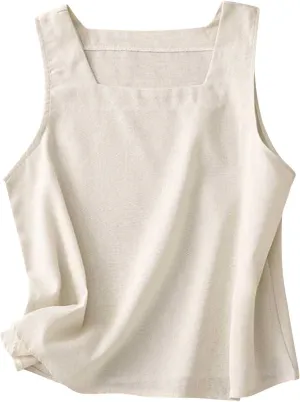 Square Neck Cotton Linen Tank Tops for Women Summer Vacation Casual Tops Loose Fit Sleeveless Shirt Beach Tees Vests
