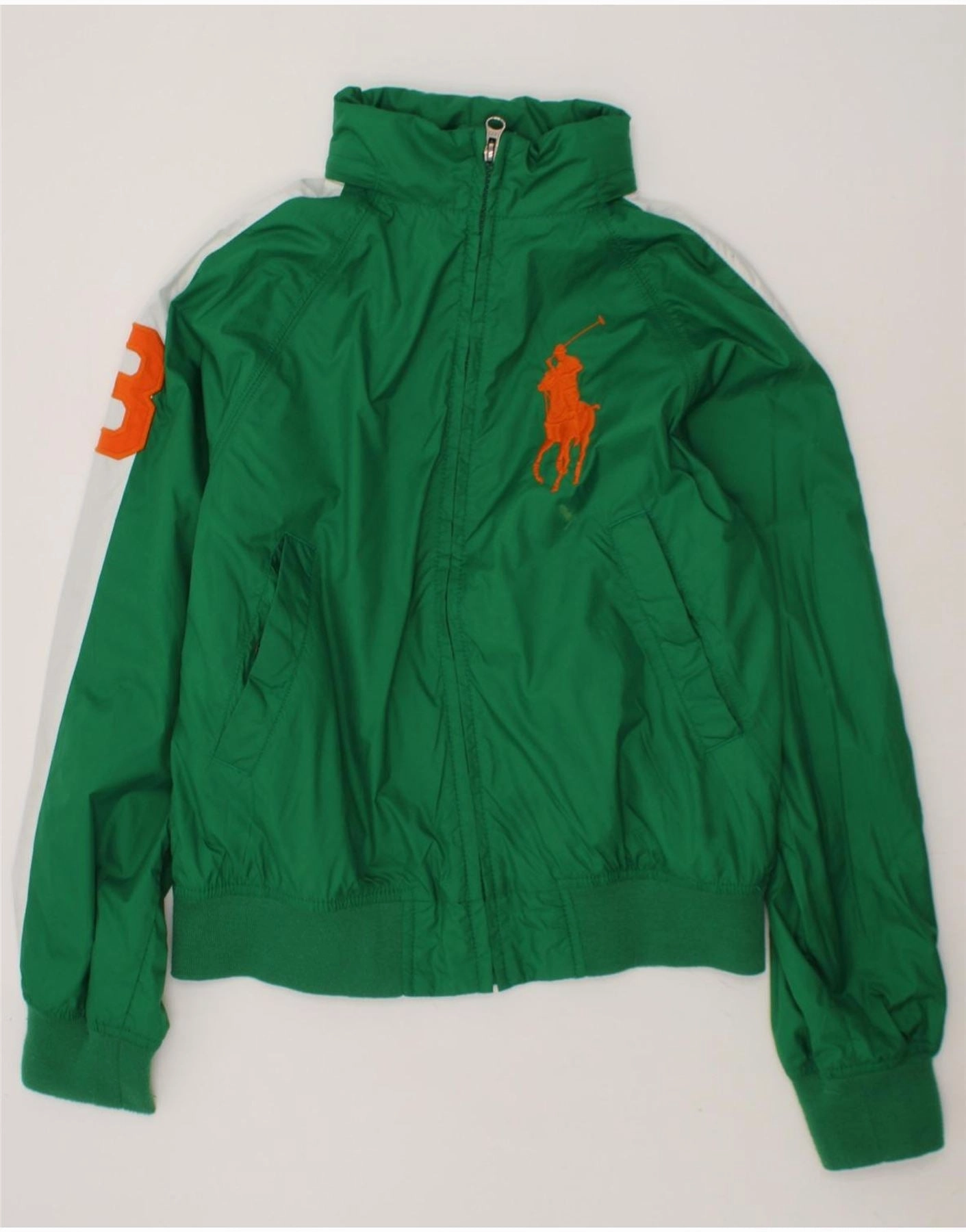 POLO RALPH LAUREN Boys Graphic Rain Jacket 12-13 Years M Green Colourblock All weather