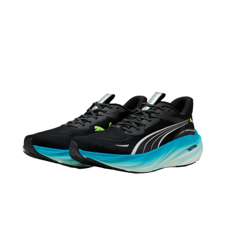 Non Slip Insole Coating Reactive Propulsion Plate PUMA Men's Magnify NITRO 3 Running Shoes in PUMA Black/Speed Blue AW25