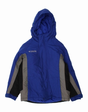 COLUMBIA Boys Hooded Windbreaker Jacket 7-8 Years Blue Colourblock Nylon Regular-fit