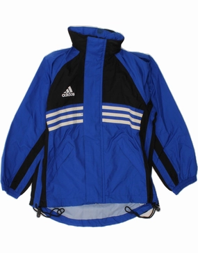 ADIDAS Boys Rain Jacket 9-10 Years Blue Colourblock Nylon aesthetically pleasing Compact Storage Design