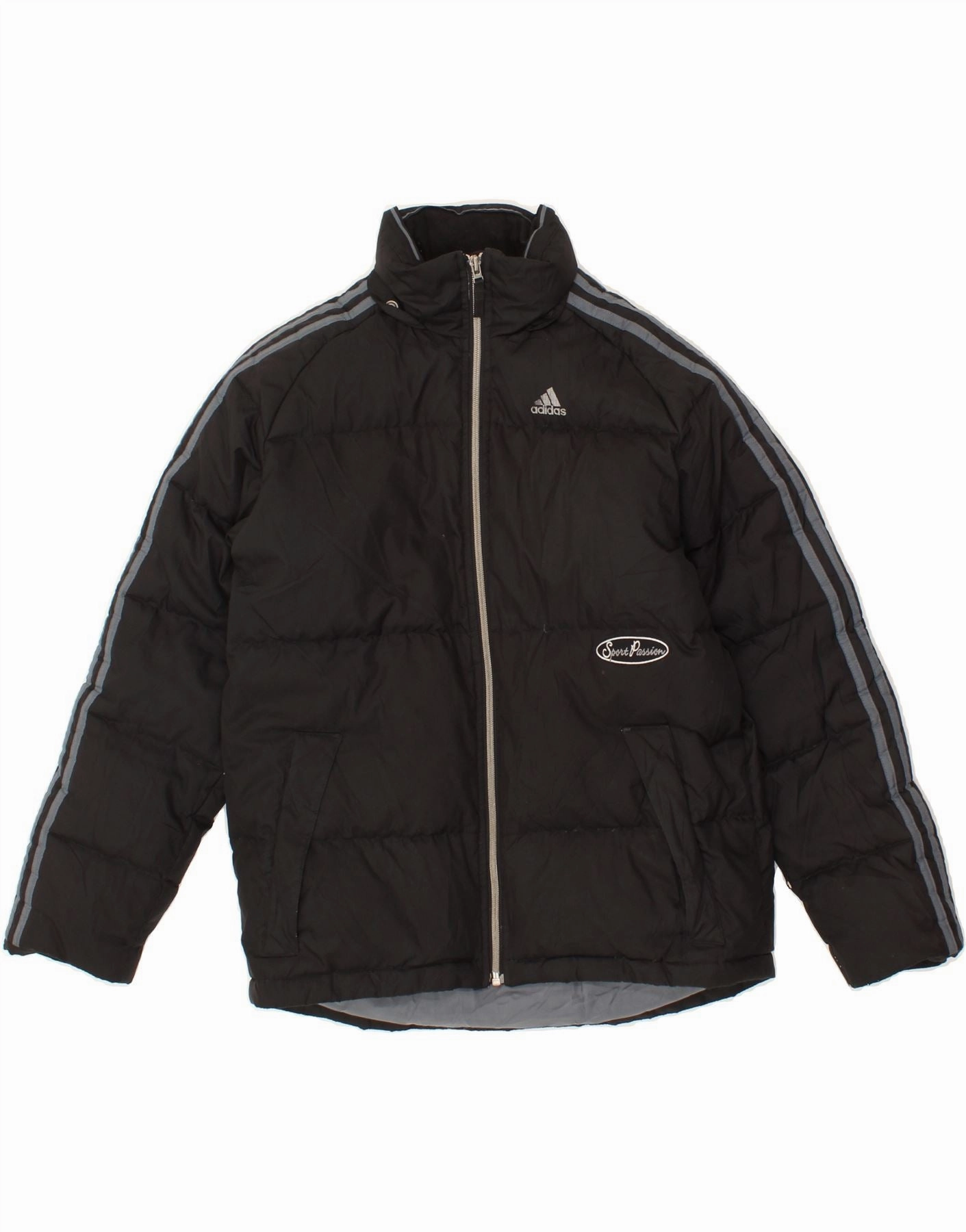 ADIDAS Boys Padded Jacket 11-12 Years Black Polyester Cold Days