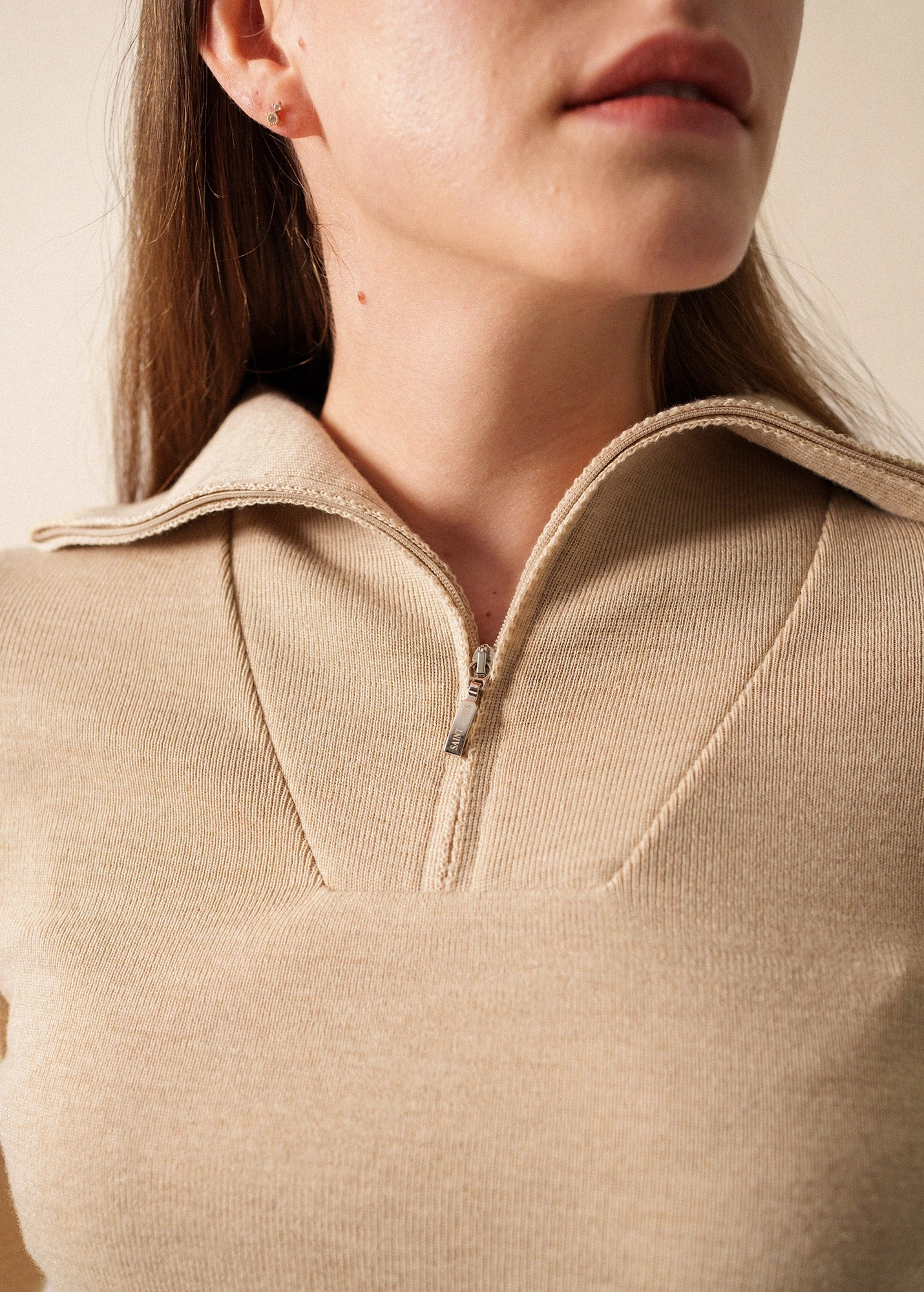 PASSERELLE II - Trucker Collar Pullover Sweater | 100% Wool (BEIGE) Lightweight Merino Knit Fashion