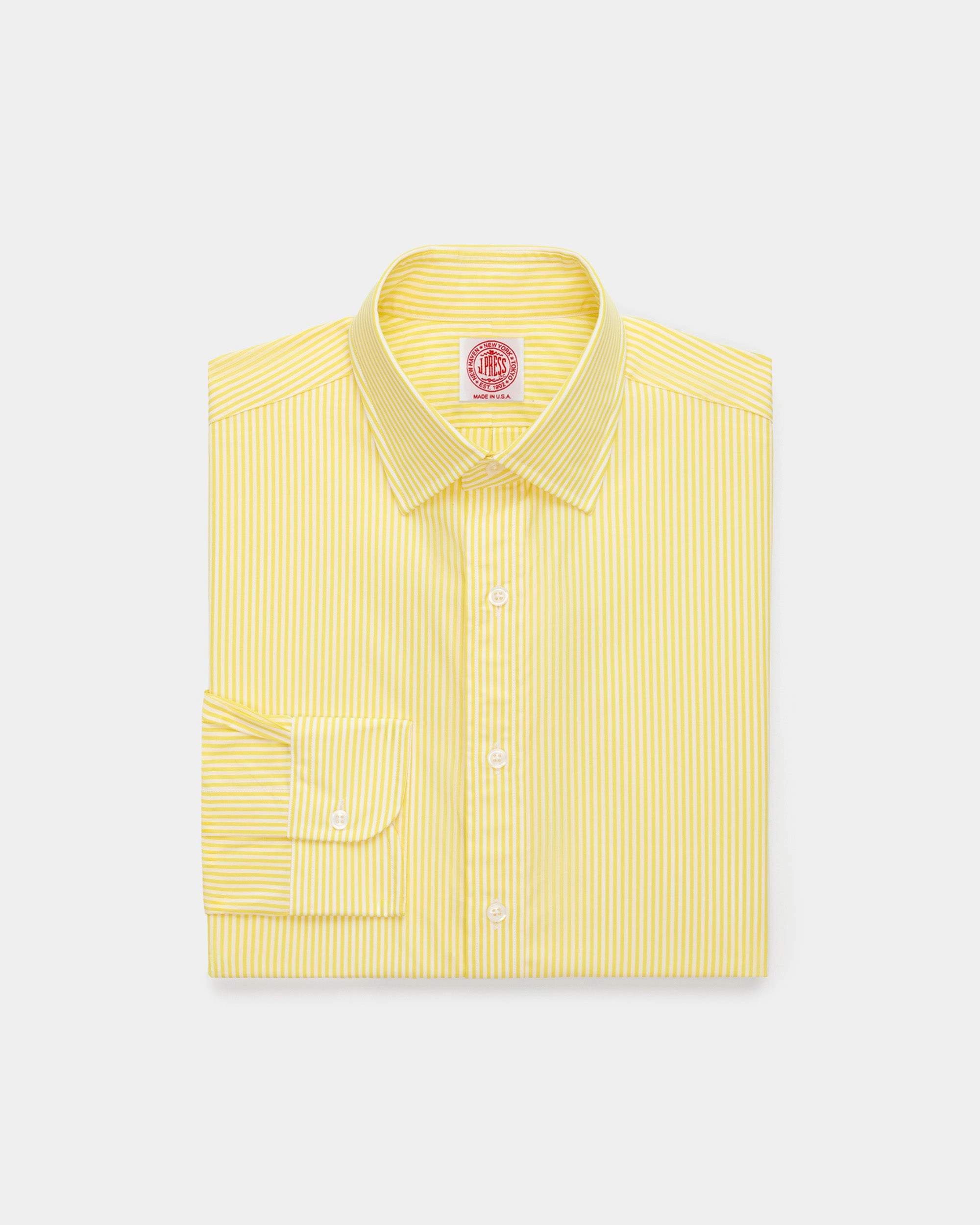 Plus size option Made-in-USA Thomas Mason Yellow Bengal Stripe Spread Collar Dress Shirt - Regular Fit