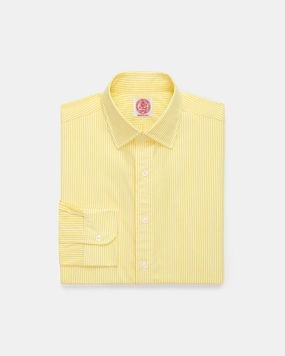 Limited Edition Runway Inspired Made-in-USA Thomas Mason Yellow Bengal Stripe Spread Collar Dress Shirt - Regular Fit