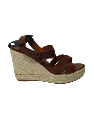 Smooth Fit Lanvin Espadrille Wedge Sandals in Brown Leather