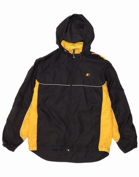 YKK Zipper Hardware STARTER Boys Hooded Windbreaker Jacket 15-16 Years XL Black Colourblock