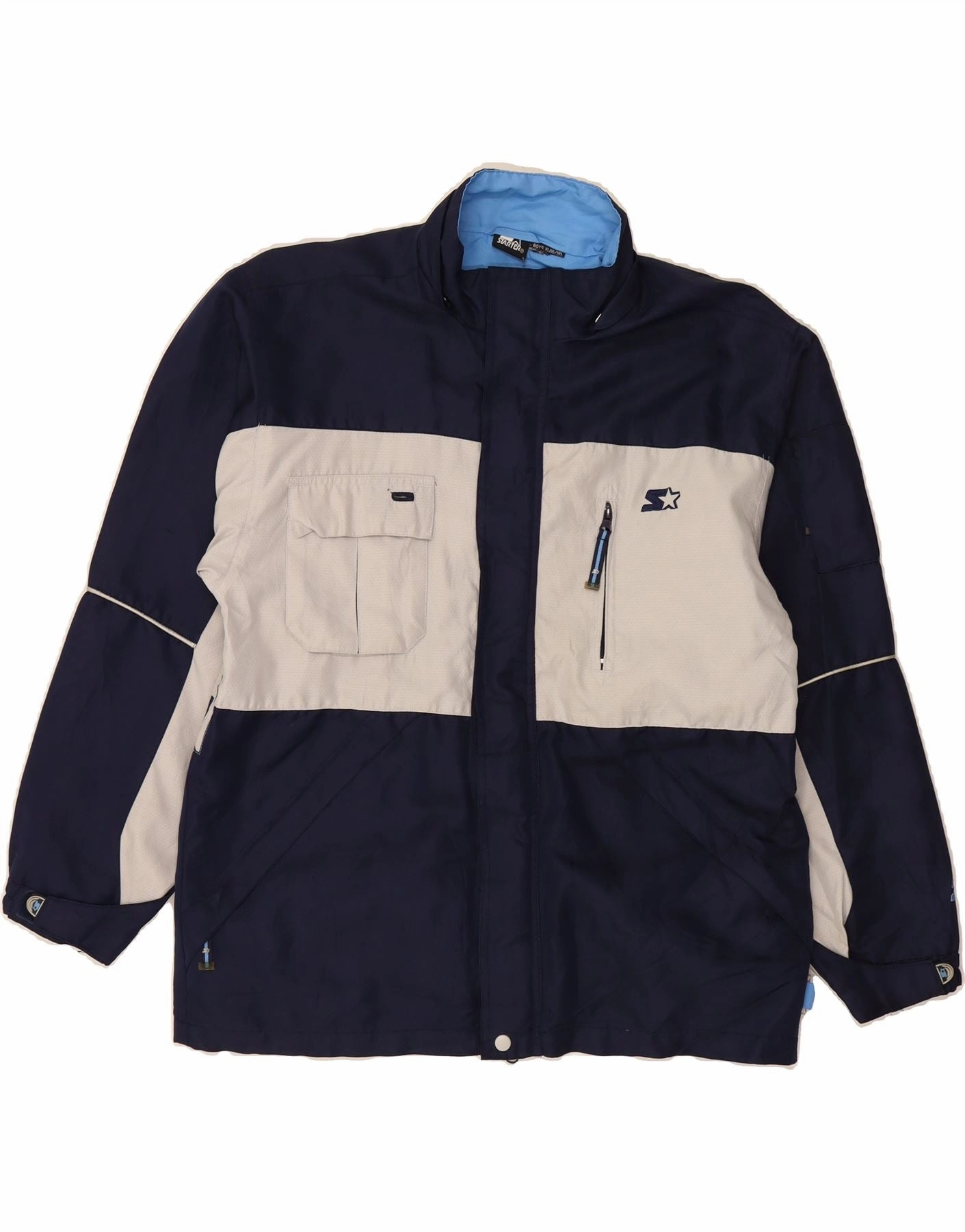 STARTER Boys Windbreaker Jacket 15-16 Years XL  Navy Blue Colourblock Road Trip