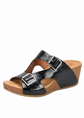 Women's Emah Wedge Sandals In Black Patent Stacked Grip