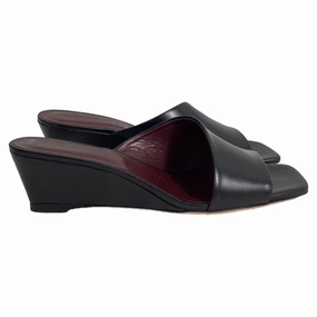 Staud Nevil Wedge Mules in Black Leather Print Mark Lace Easy