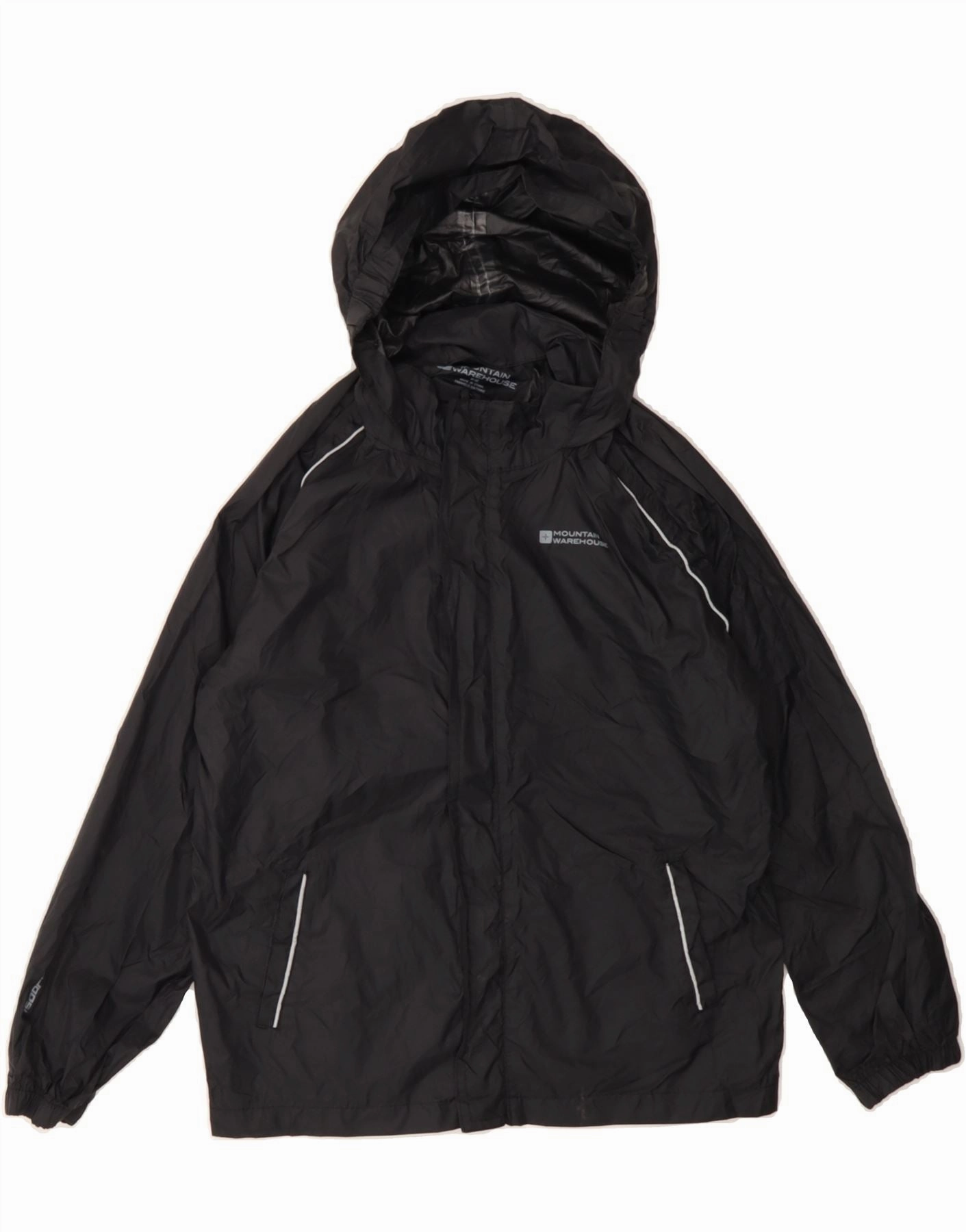 Compression Fold Design MOUNTAIN WAREHOUSE Boys Hooded Rain Jacket 11-12 Years Black Nylon
