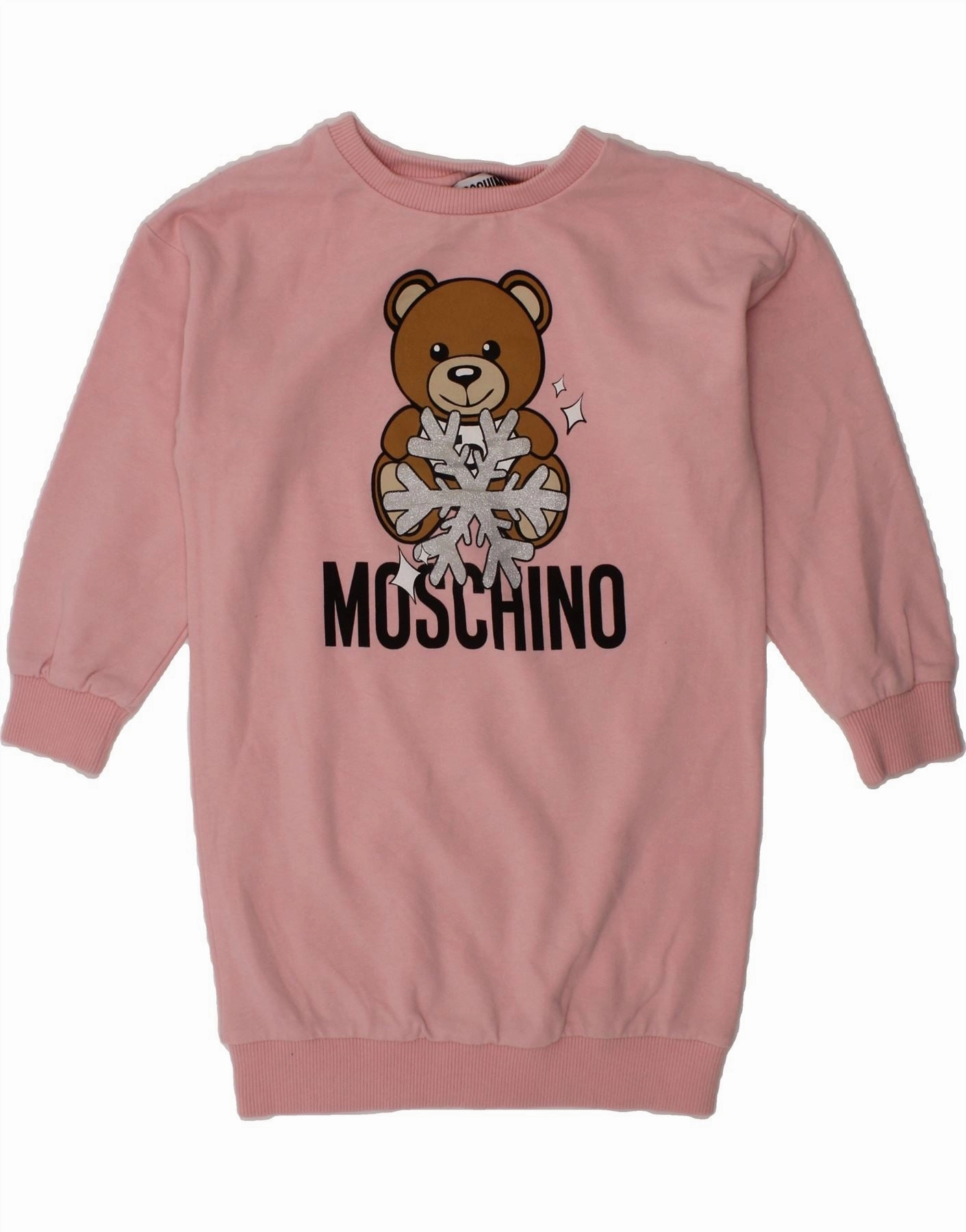 Minimalist Fit MOSCHINO Girls Graphic Sweatshirt Jumper Dress 4-5 Years Pink