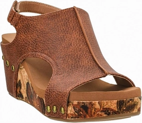 Suede Edge Trendy Look Women Carley Wedge Sandal Tumbled In Cognac