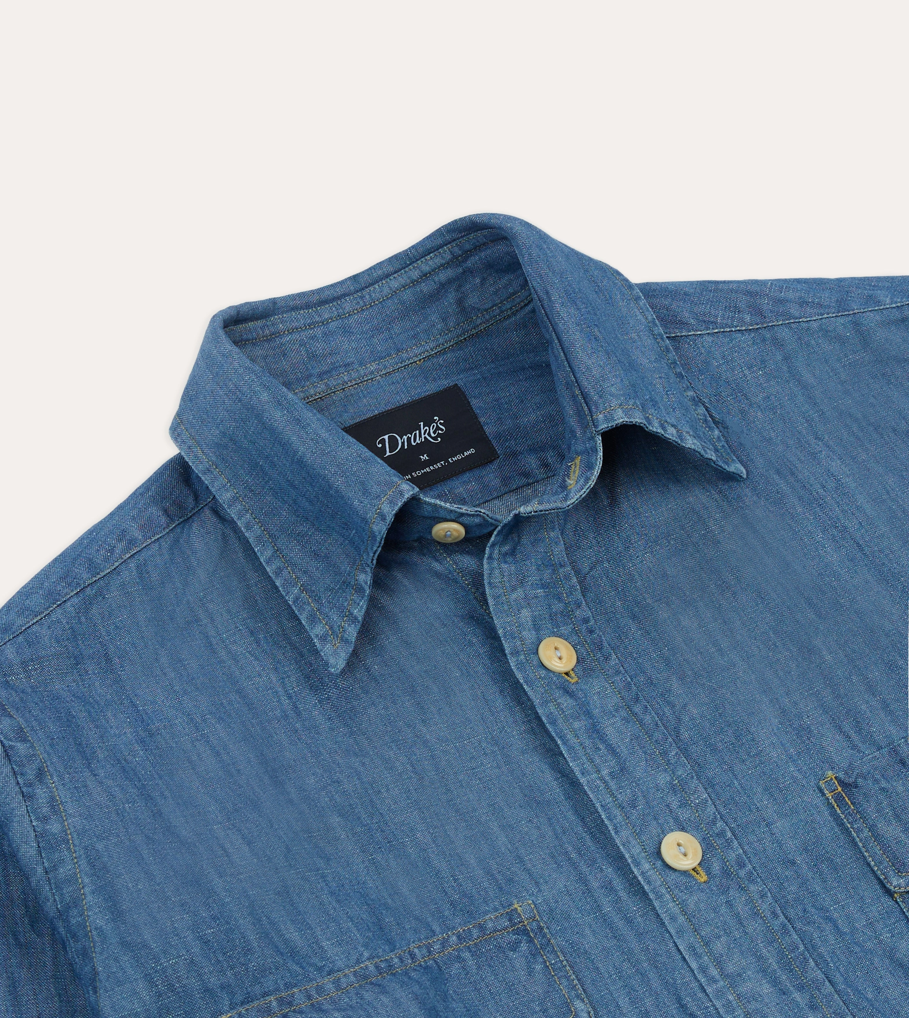 Stone Wash Cotton-Linen Long Point Collar Work Shirt Stretch Fabric Travel Friendly