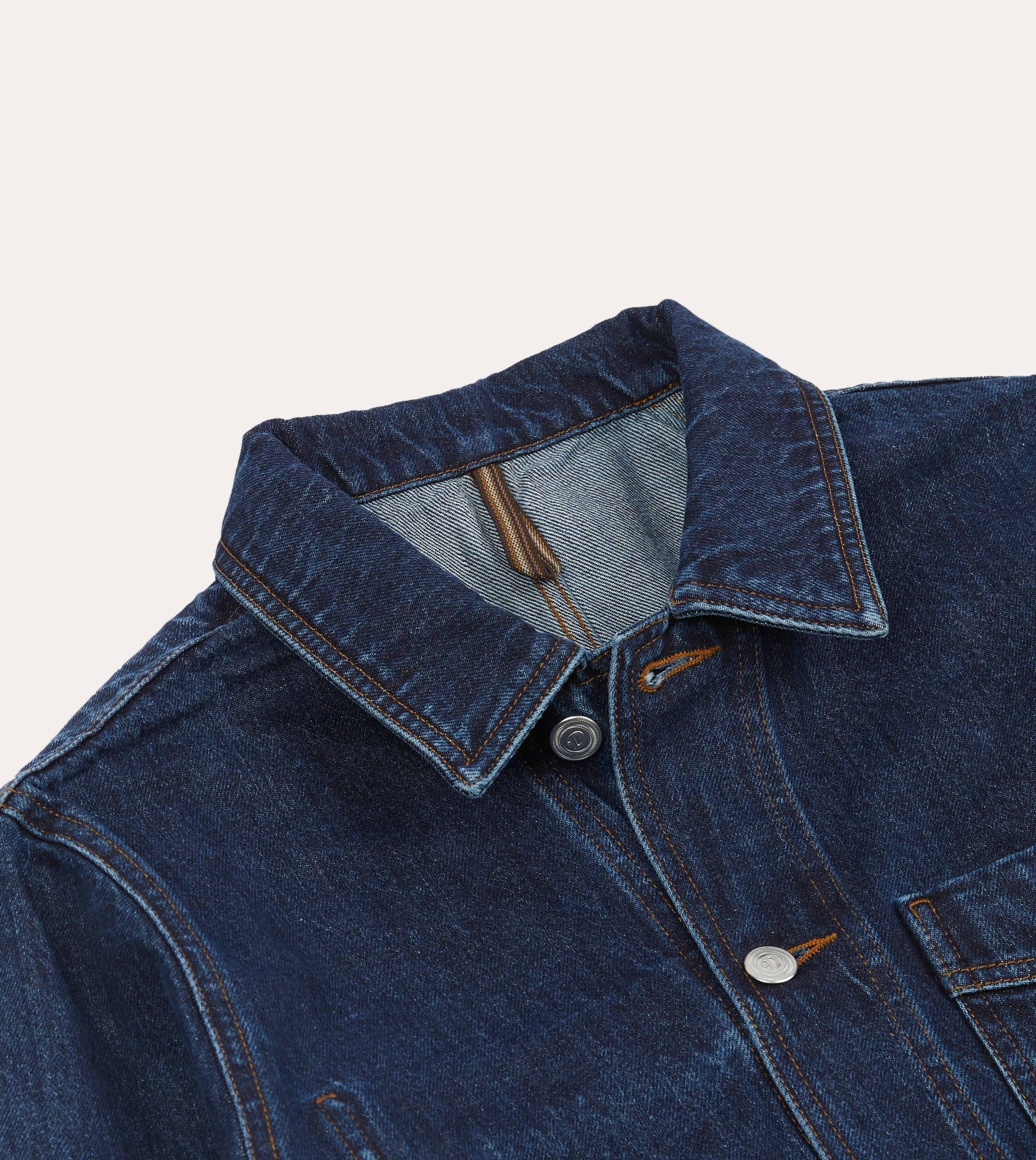 Stone Wash Denim Work Jacket Noise Reduced Fabric Convertible Collar Style